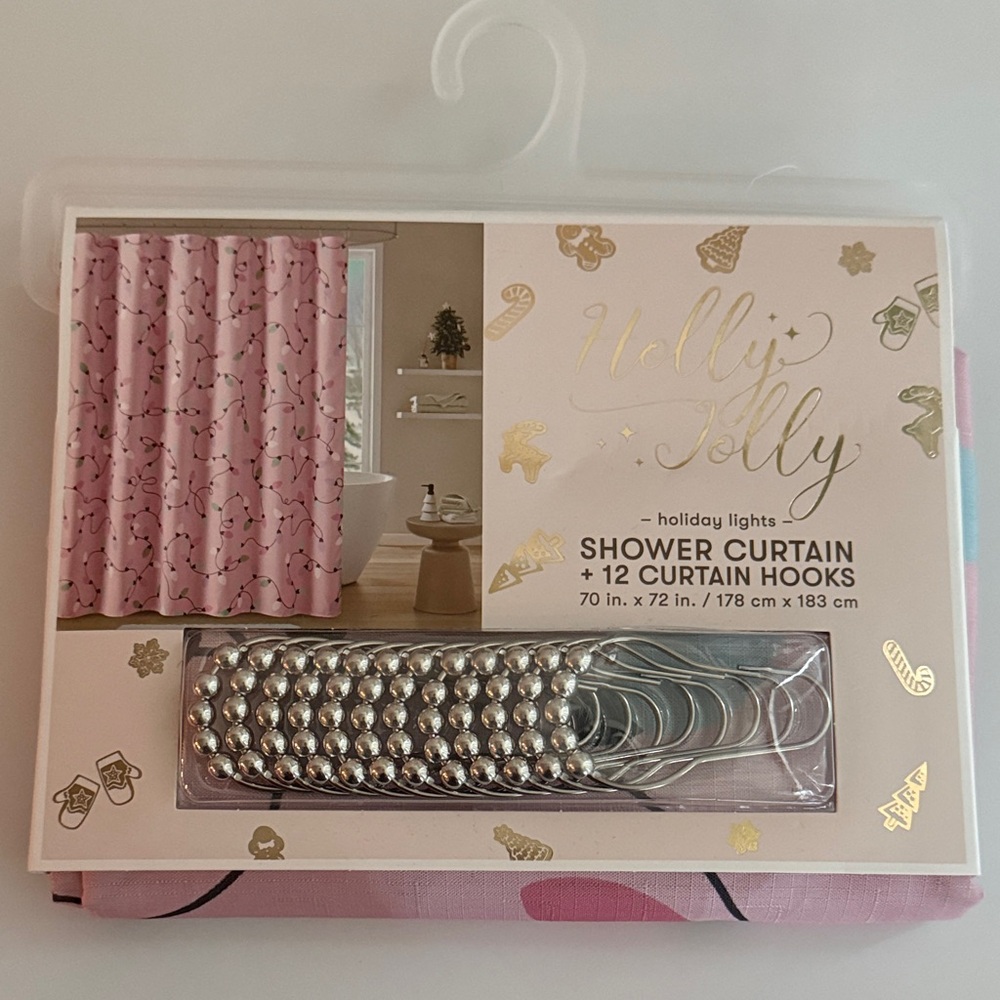 Holiday nwt lights Pink Shower Curtain with Silver Hooks